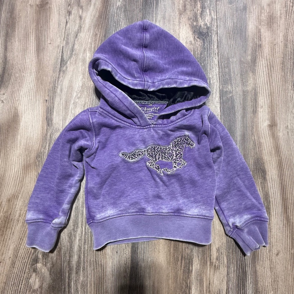 Cowgirl Hardware Girls Purple Acid Wash Horse Rhinestone Hoodie Size 18M